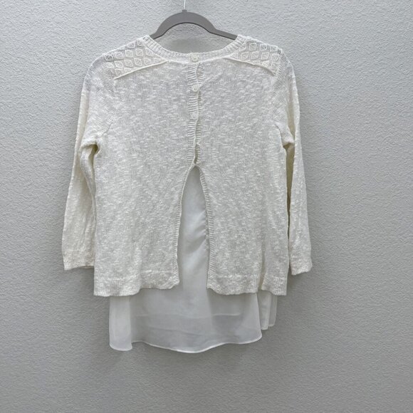Lucky Brand Cream Open Split Back Knit Sheer Sweater Blouse Top Womens sz Small - Picture 8 of 8
